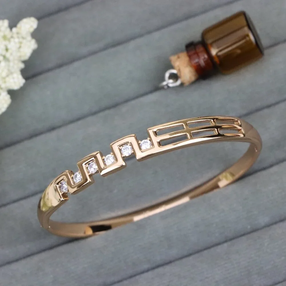 Rose Gold Geometric CZ Bangle Contemporary Style, XPBL0532